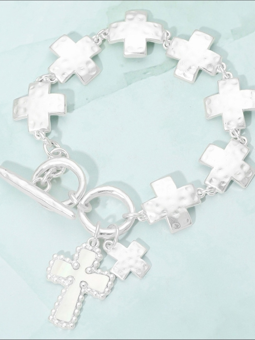 Silver Cross Charm Bracelet - Silver